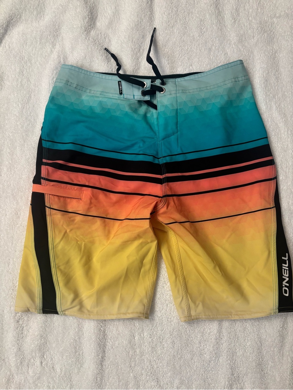 O'Neill Teal Orange Yellow Gradient Stripe Boardshorts